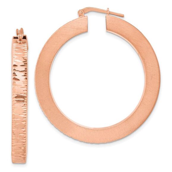 Rose Gold Tone Plated Silver Brushed & Diamond Cut Round Hoops, 4x45mm - Picture 1 of 4